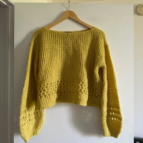 Lilla P Yellow Cropped Boatneck Peruvian Alpaca Knit Sweater size Small EUC - Picture 3 of 10